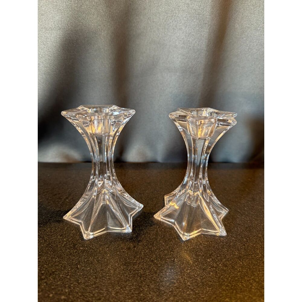 VTG Mikasa lead crystal Firestar pair of candlestick holders Hollywood Regency